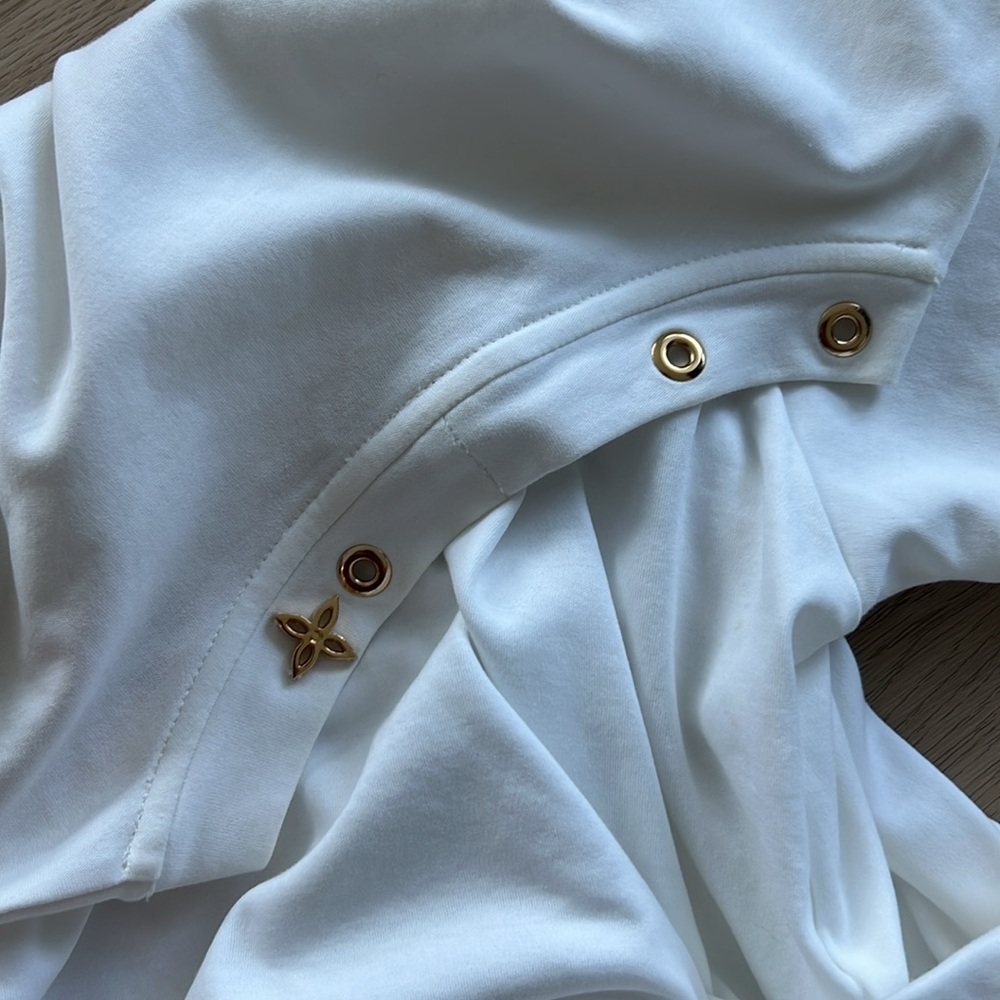 White Short Sleeve Top with Gold Accents - Picture 5 of 6